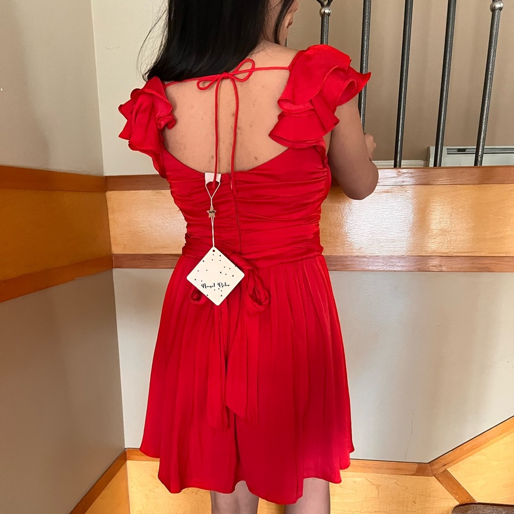Red Mini Ruffle Satin Dress - Picture 4 of 8